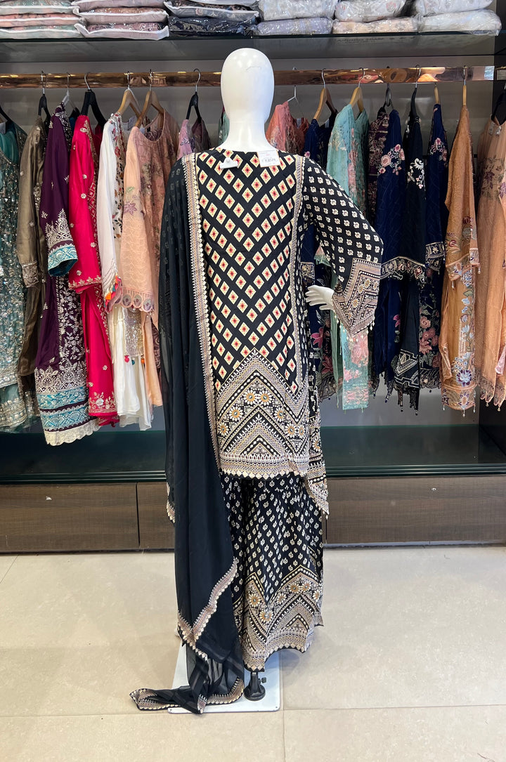 KASHEESH BLACK DESIGNER MIRROR WORK SUIT - MDFY113