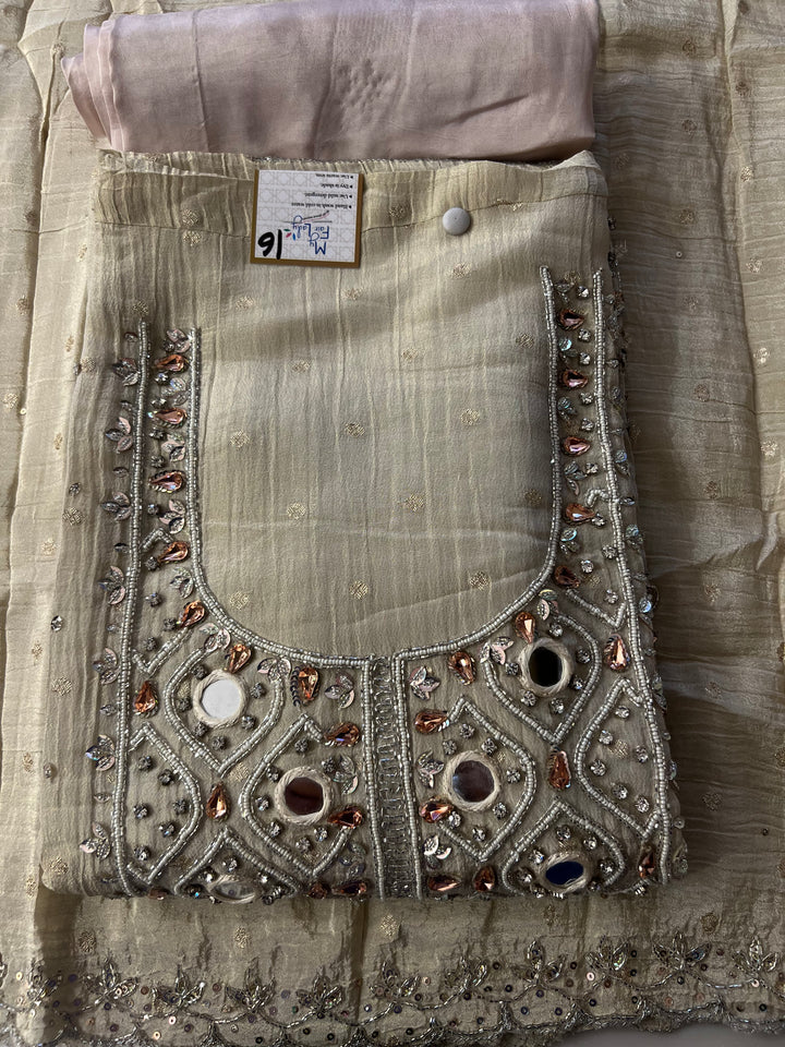 KASHEESH MIRROR WORK DESIGNER UNSTITCHED DRESS MATERIAL - MAMT16