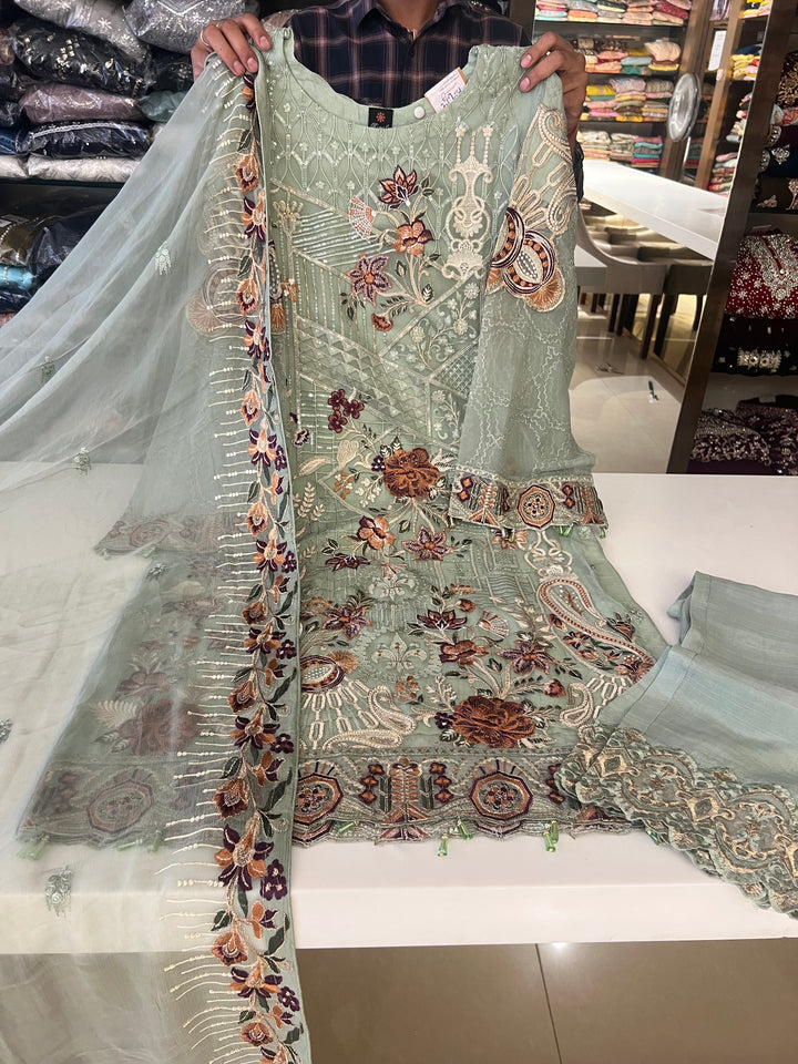 Ramsha Chiffon Green Stitched Suit