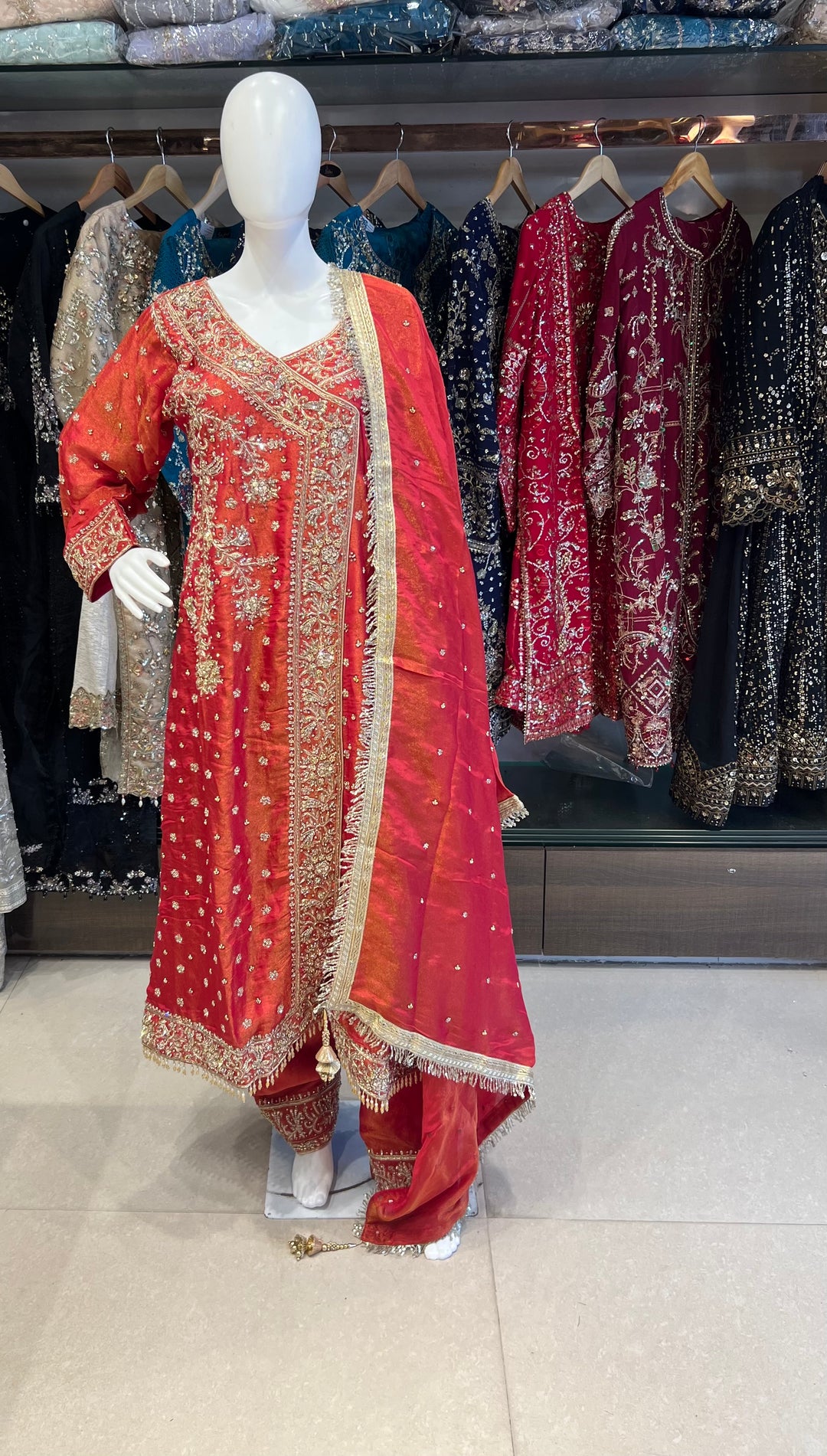 PAKISTANI ANGRAKHA ZARDOZI HAND WORK DESIGNER SUIT - JM02