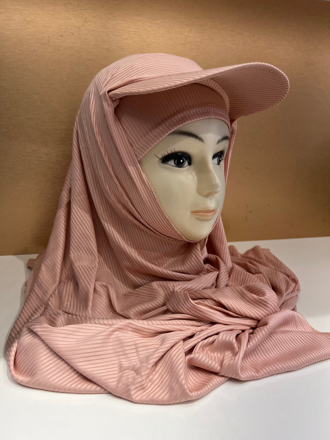 Super Hit Ribbed Fabric Summer Hijabs with Inner Tube Cap- BJ024