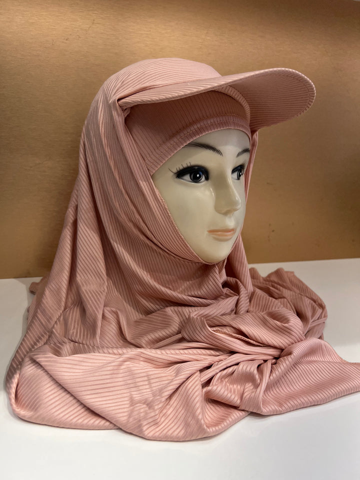 Super Hit Ribbed Fabric Summer Hijabs with Inner Tube Cap- BJ024