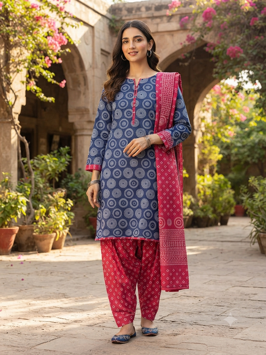 ELITE FESTIVE READYMADE COTTON SUIT-MZR07 (PLUS SIZE)