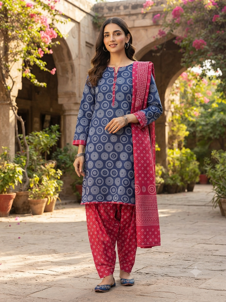 ELITE FESTIVE READYMADE COTTON SUIT-MZR07 (PLUS SIZE)