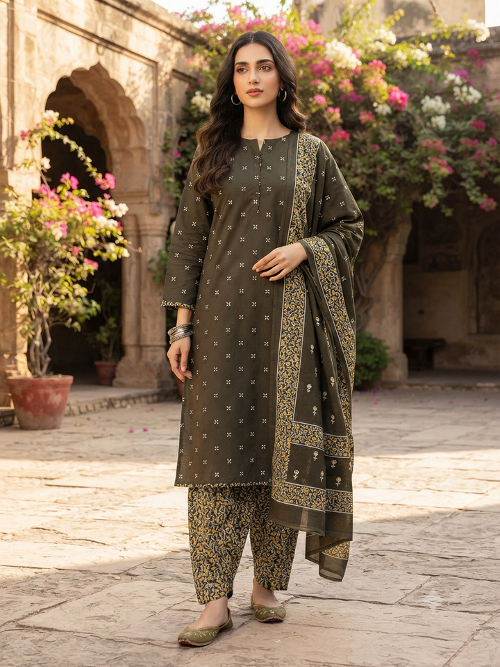 ELITE FESTIVE READYMADE COTTON SUIT-MZR07 (PLUS SIZE)