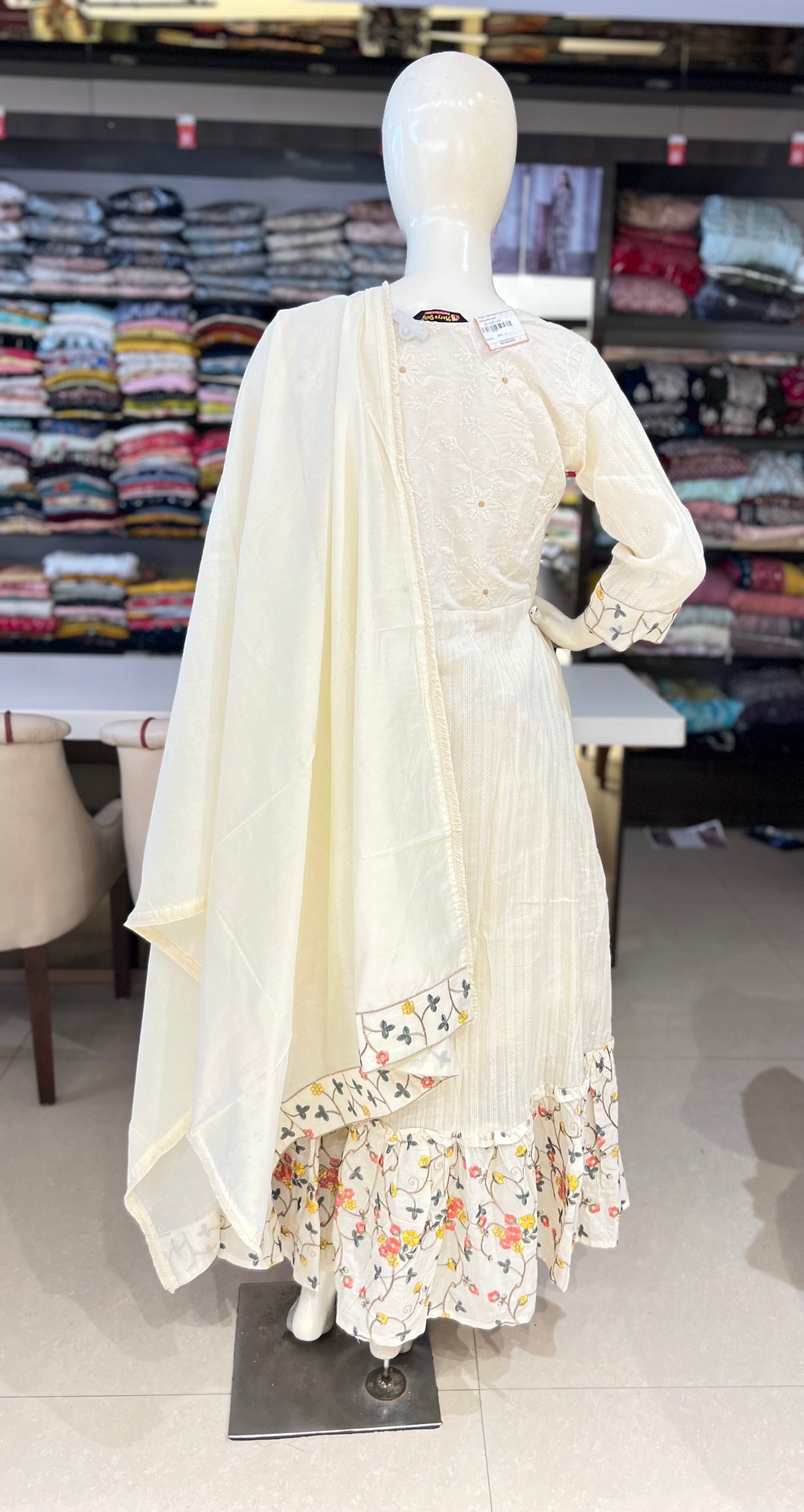 OFFWHITE EMB FROCK WITH DUPATTA-KT14