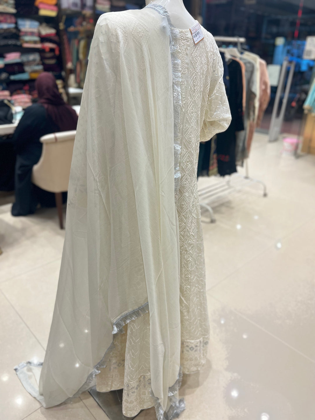 Chiffon off white Stitched Suit-0680